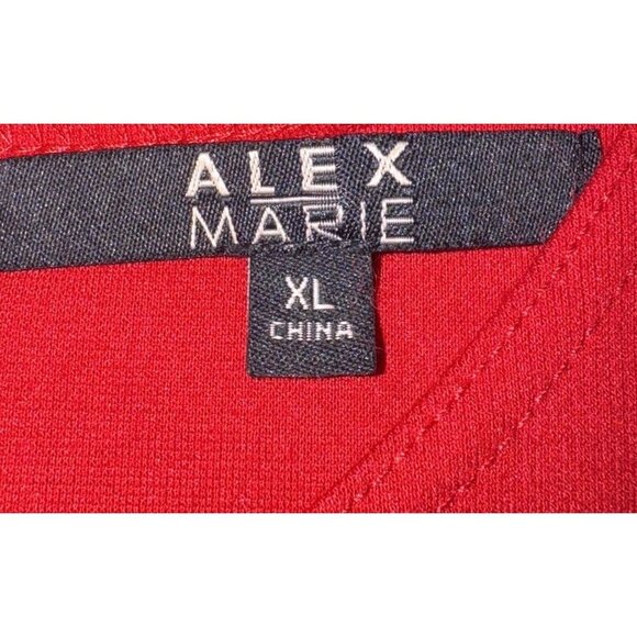 Alex Marie Women’s Red Knit 3/4 Sleeve Pleated Midi Dress XL Stretch Minimalist - Picture 7 of 9
